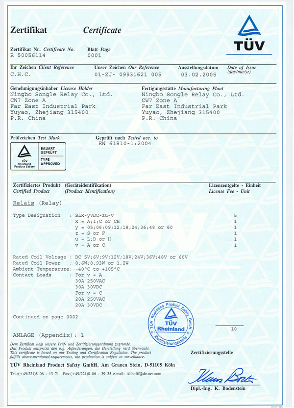 SLX系列TUV证书