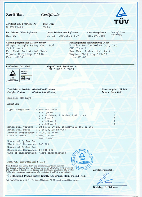 SRX系列TUV证书